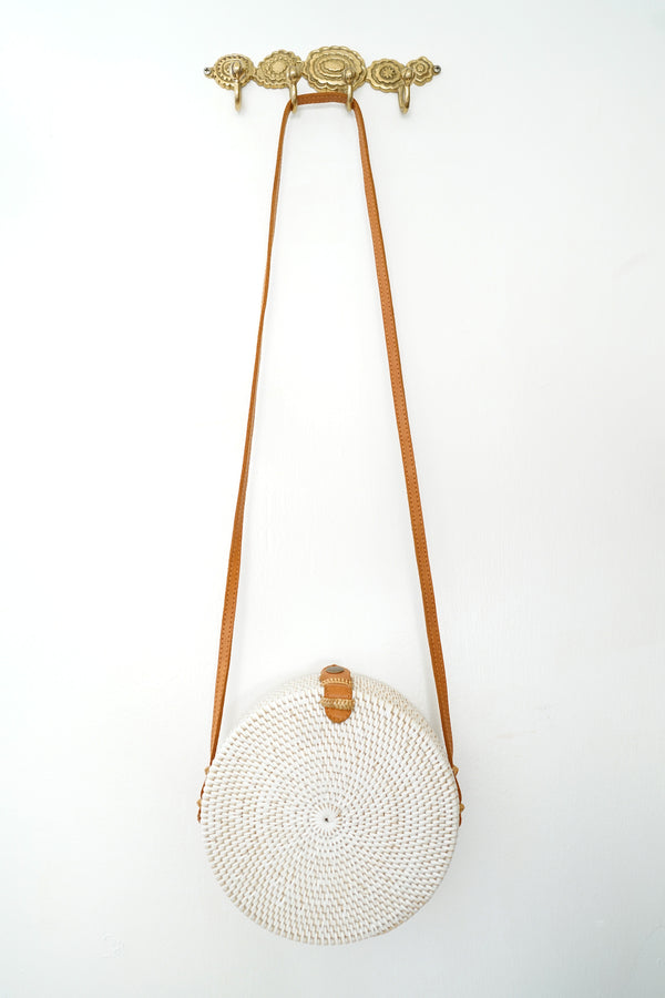 The Crossbody Full-Moon Bag - Solid With Teal Aloha Print