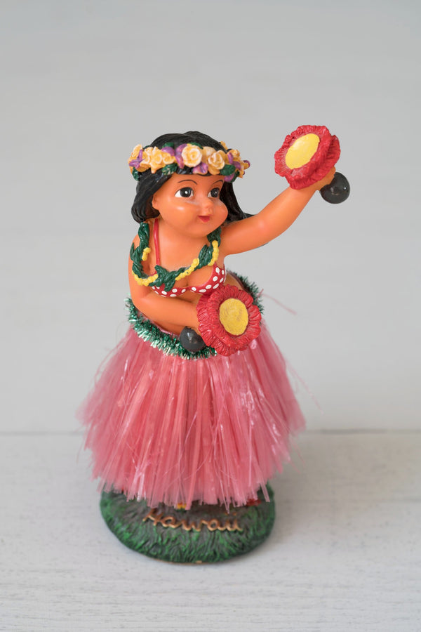 Cute Hula Girl Dancer Bobble Dashboard Doll With Pink Skirt