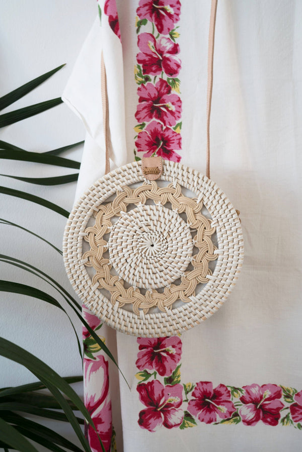 The Crossbody Full-Moon Bag - Braided With Pastel Palm Print