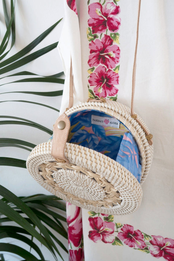 The Crossbody Full-Moon Bag - Braided With Pastel Palm Print