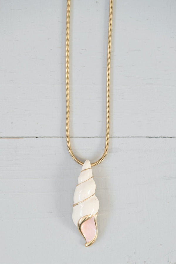 Vintage Gold Mermaid Seashell Pendant Necklace