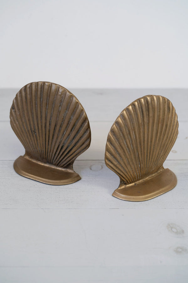 Vintage Sophisticated Solid Brass Scallop Shell Bookends