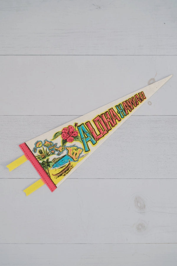 Vintage 1970s Colorful Felt Aloha Hawaii Pennant Flag