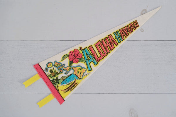 Vintage 1970s Colorful Felt Aloha Hawaii Pennant Flag