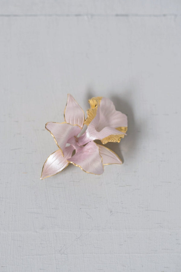 Vintage Lavender Enamel and Gold-Tone Orchid Flower Pin / Brooch