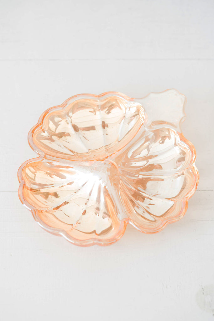 Vintage Peach Carnival Glass Hibiscus Flower Dish