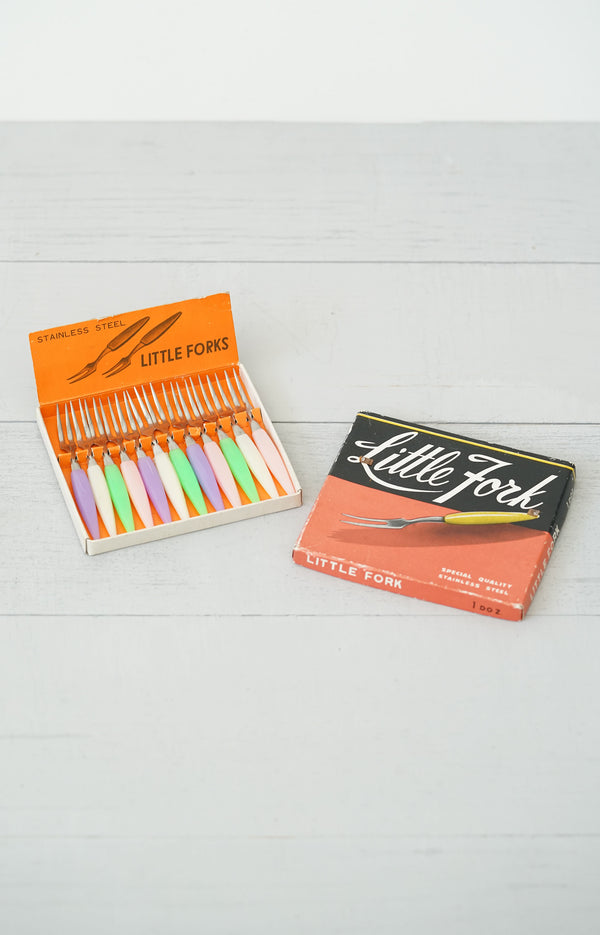 Vintage 1950s Colorful Pastel “Little Fork” Set in Original Box