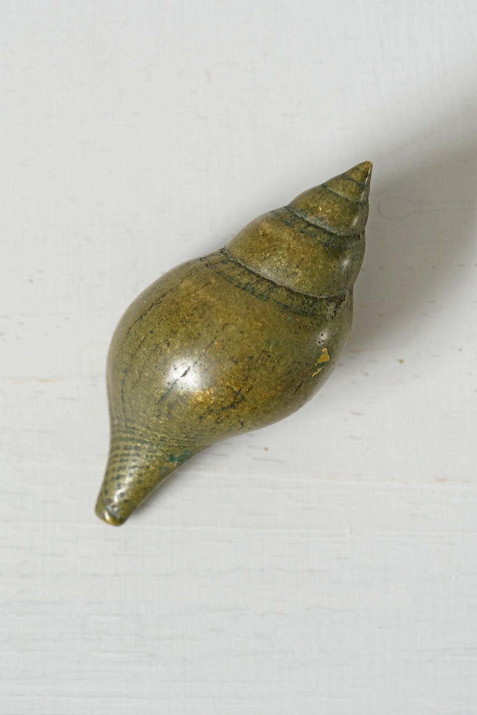 Vintage 1970s Solid Brass Shell Paperweight Objet