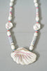 Beautiful Vintage Painted Ceramic Beaded Shell Pendant Necklace