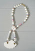 Beautiful Vintage Painted Ceramic Beaded Shell Pendant Necklace