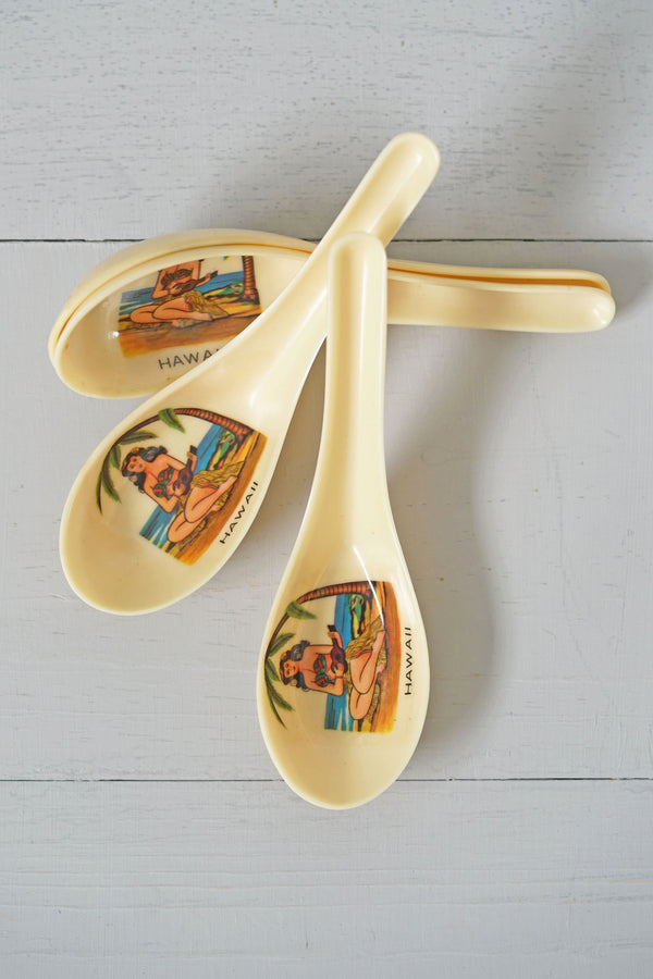 Vintage Unique Hawaiian Set of 4 Hula Girl Soup Spoons