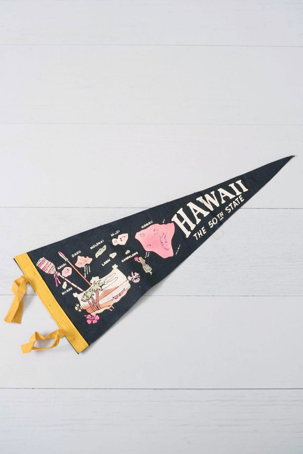 Vintage Black and Pink Hawaii 50th State Pennant Flag