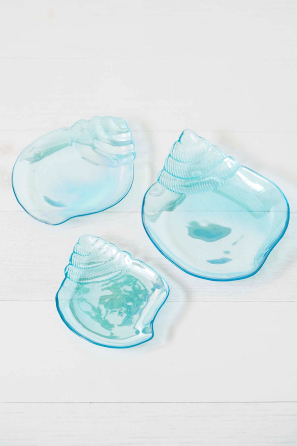 Vintage Set of 3 Bright Blue Glass Shell Nesting Dishes