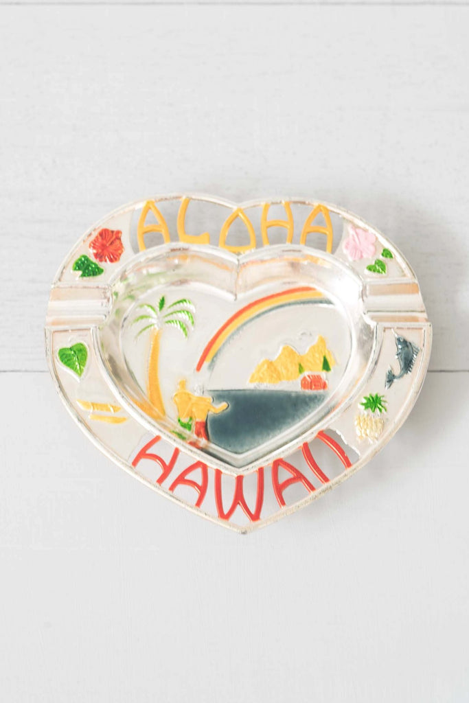 Vintage Heart-Shaped Aloha Hawaii Metal Ashtray Catchall