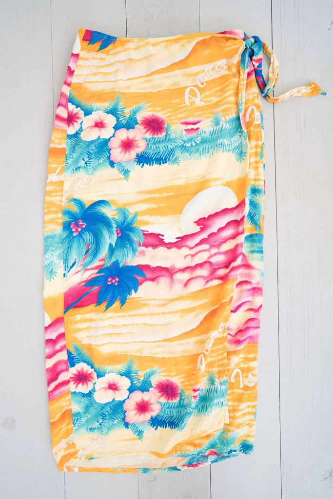 Vintage Bright Yellow Jams World Hawaiian Paradise Aloha Sarong Skirt