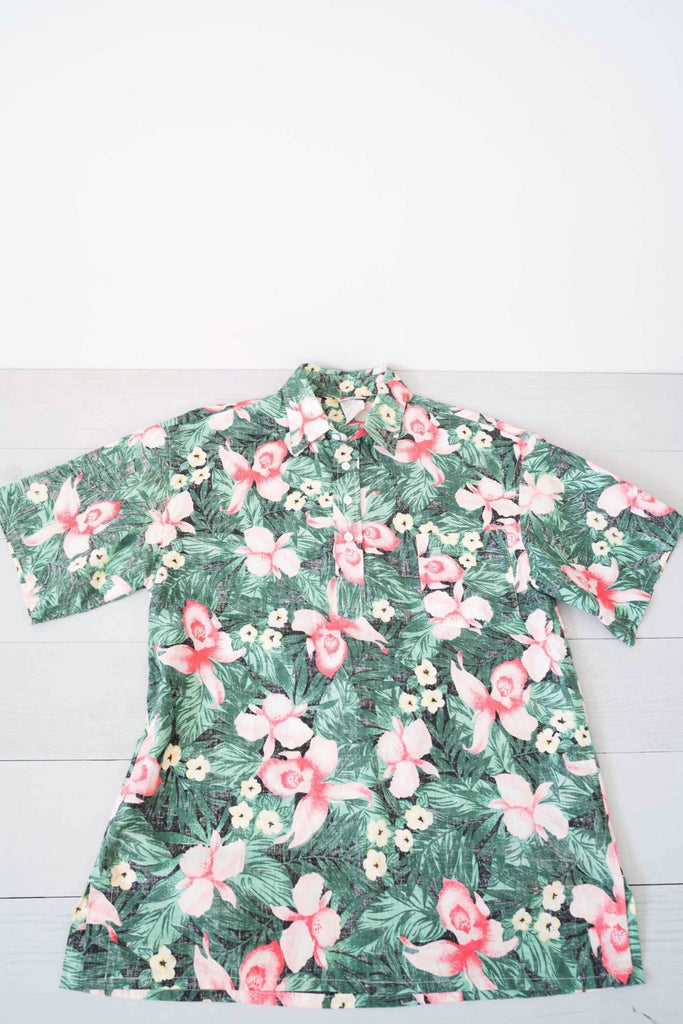 Men's Sun-Bay Pink Palm and Orchid Button-Up Shirt
