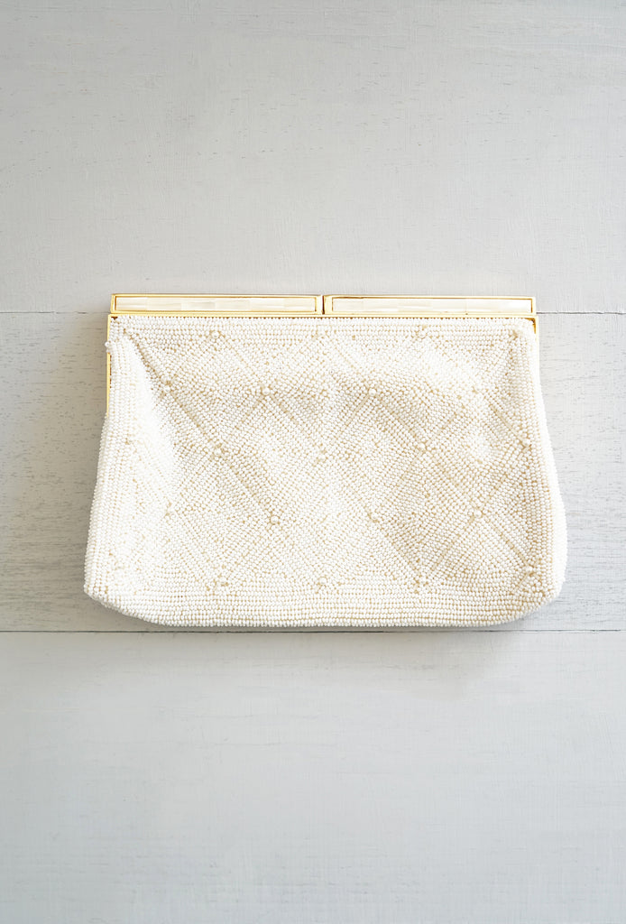 Vintage 1950s - 1960s Beaded Mother of Pearl Evening Clutch Bag