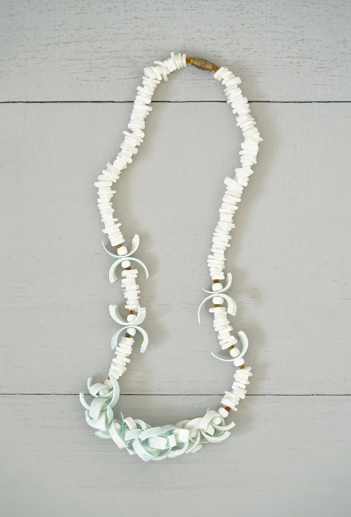 Vintage Petite White and Sky Blue Curly Coral Shell Necklace