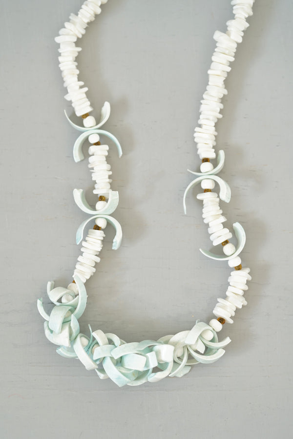 Vintage Petite White and Sky Blue Curly Coral Shell Necklace
