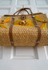 Vintage 1960s - 1970s Woven Straw and Palm Yellow / Orange Starburst Tote Bag