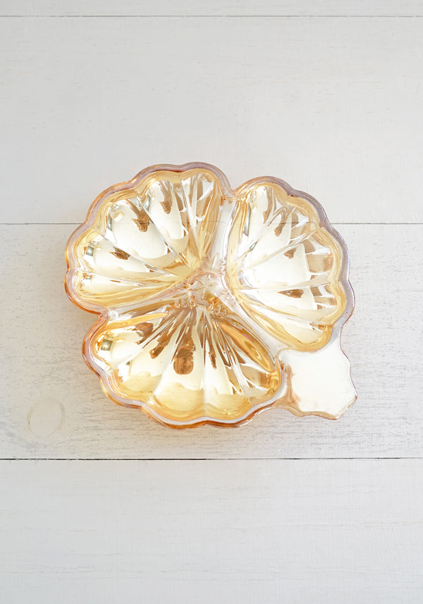 Vintage Peach Carnival Glass Hibiscus Flower Dish