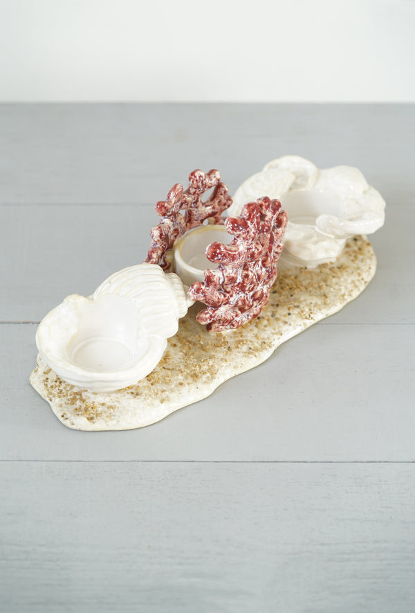Abigails Ceramic Beach Votive Candle Holder - Coral, Shell, and Sand
