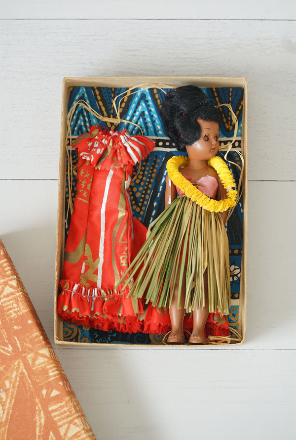 Vintage 1960s Collectible Elsie Denney Honolulu Hawaii Doll With Red Dress & Original Box