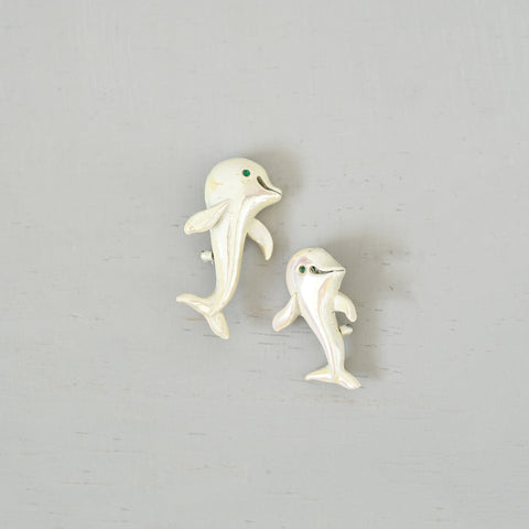 Cute Vintage Pearlescent Dancing Dolphin Pin - Baby Size