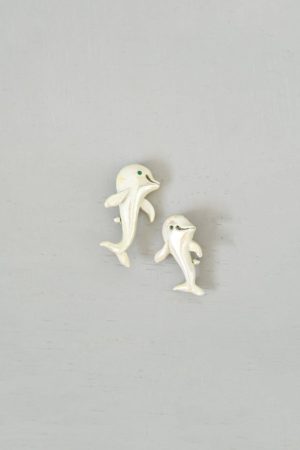 Cute Vintage Pearlescent Dancing Dolphin Pin - Mama Size