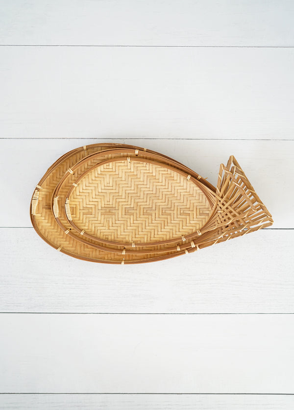 Vintage Mod Set of 3 Stacking Rattan Fish Trays