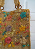 Vintage Handwoven Straw and Multicolor Raffia Flowers and Wood Tote Bag