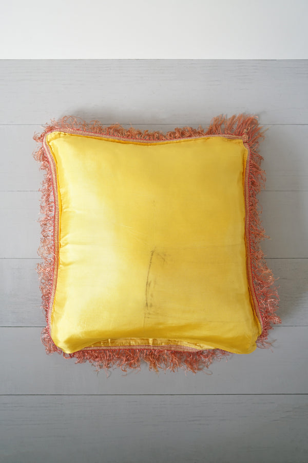 Vintage 1940s - 1950s Honolulu Hawaii Gold and Pink Hula Silky Fringe Pillow
