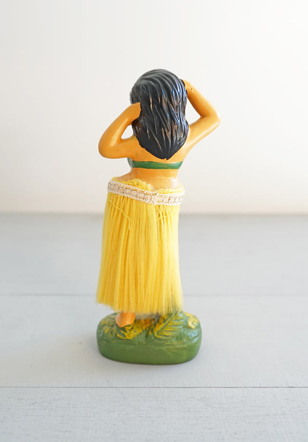 Vintage 1981 Chalkware Hawaiian Hula Bobble Dancer With Yellow Skirt