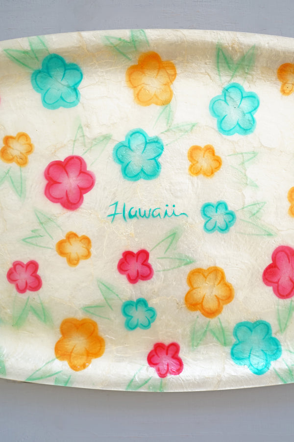 Vintage Shell Hawaii Platter Tray With Colorful Flowers