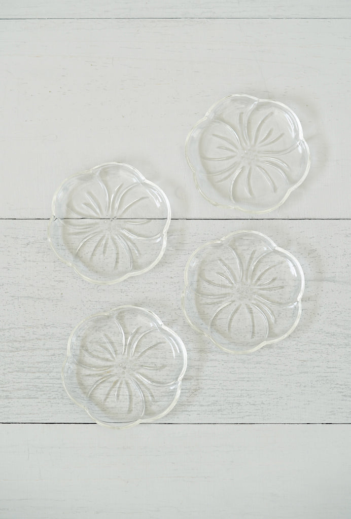 Vintage Set of 5 Little Glass Hibiscus Flower Coaster / Catchall Dishes