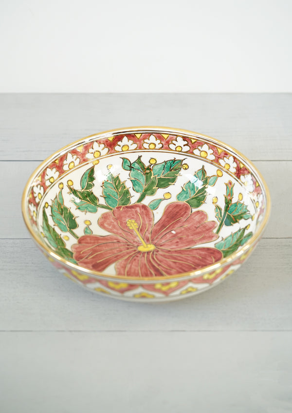 Beautiful Hand-Painted Greek Hibiscus Salad / Serving Bowl - Apollon Keramik Rodos
