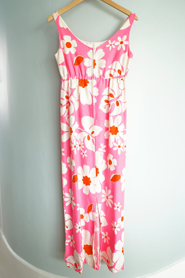 Vintage 1970s Made in Hawaii Mod Bright Pink Sleeveless Dress