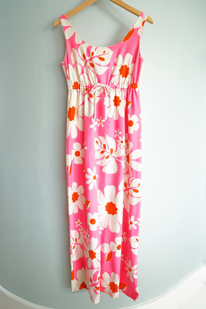 Vintage 1970s Made in Hawaii Mod Bright Pink Sleeveless Dress