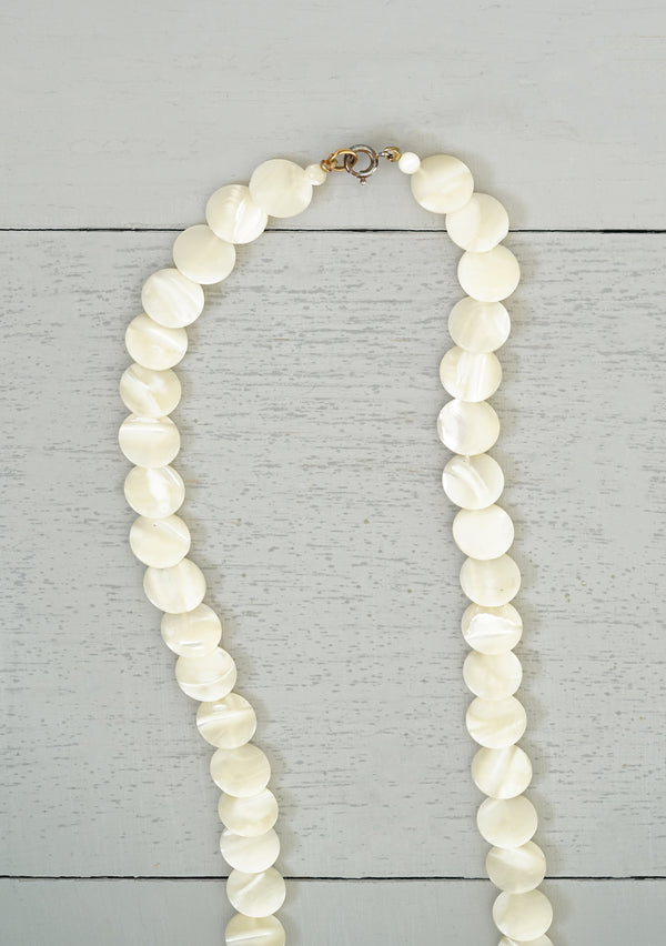Vintage Long Mother of Pearl Disc Beads Necklace