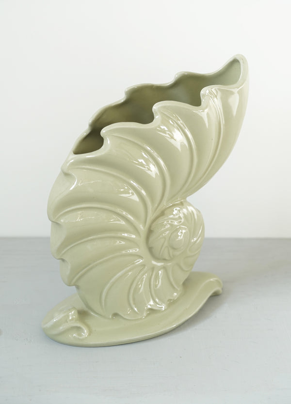 Large Vintage Soft Mint Green Nautilus Shell Vase