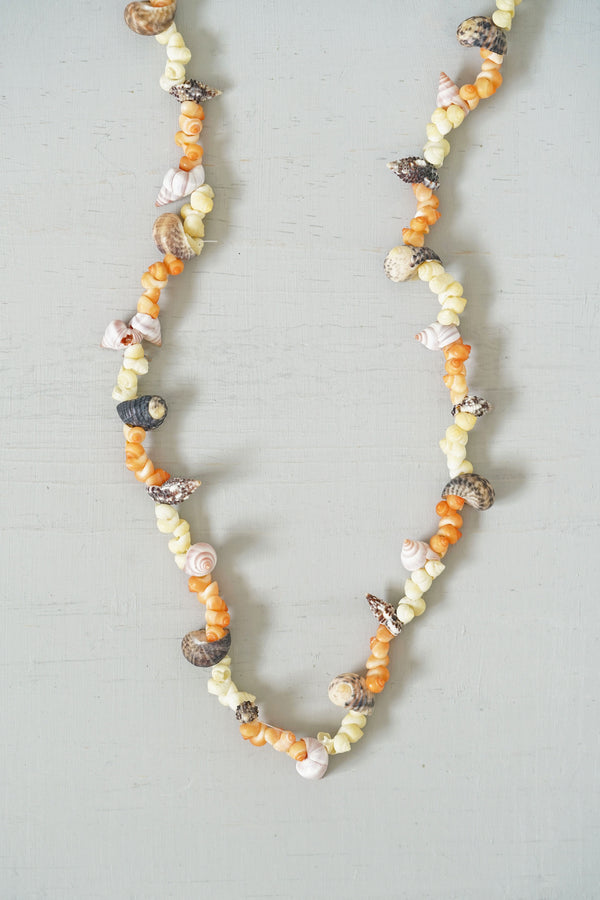 Orange and Yellow Multi-Shell Beaded Lei Necklace
