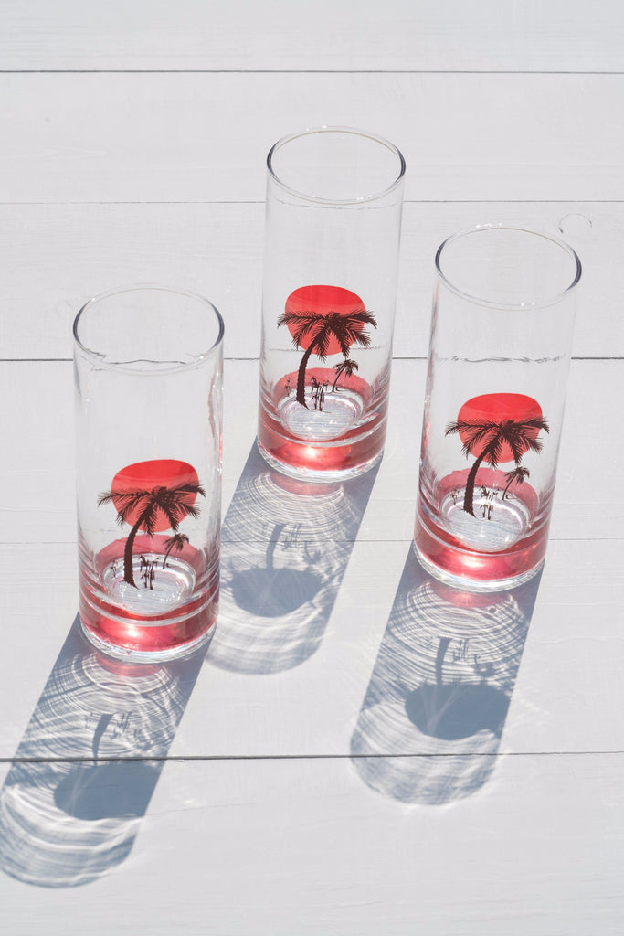 Set of 3 Vintage Panache Pink Palm Tree Drinking Glasses