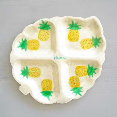 Cute Vintage Leaf-Shaped Shell Pineapple Hawaii Platter Tray