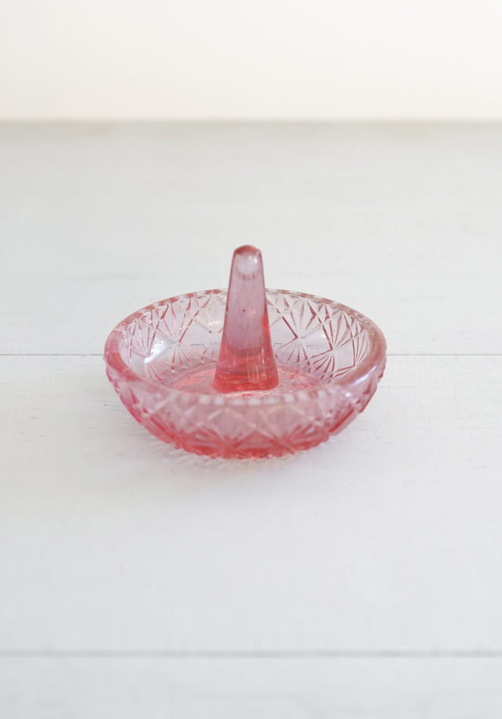 Etched Pink Glass Ring Holder