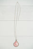 Vintage Long Sterling Silver Necklace With Authentic Pink Clam Shell Pendant