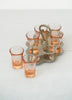 Vintage Set of 6 Pink Shot Glasses With Silver Caddy Tray