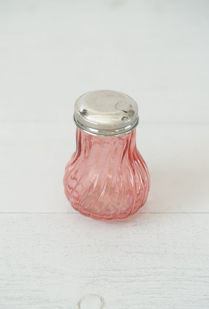 Vintage Pink Glass and Silver Sugar Dispenser