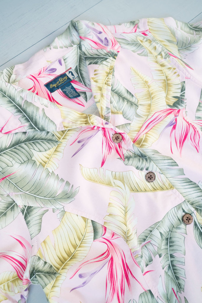 Vintage Light Pink Tropical Button Up Shirt - Women’s