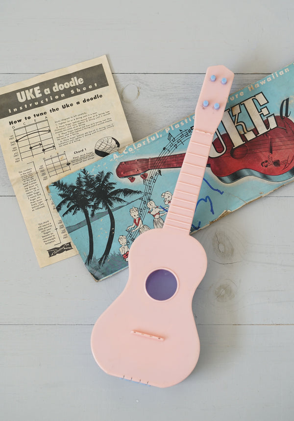 Vintage 1940s Pink-and-Blue Mattel "Uke-A-Doodle" Ukulele Toy