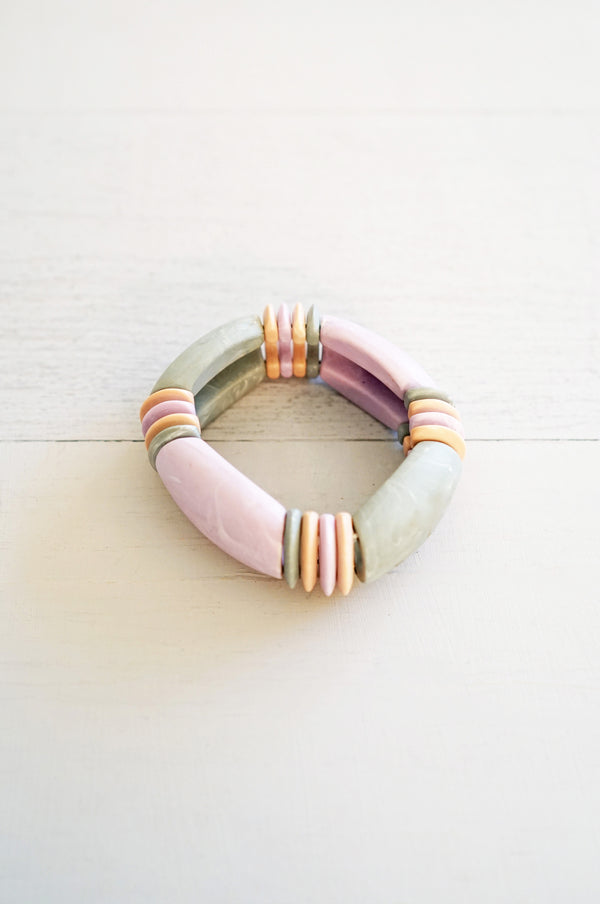 Pastel Purple and Gray Geometric Bead Stretchy Bracelet